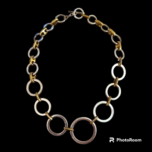 VTG 1990s Lauren Ralph Lauren Circle Link Two-tone Mixed Metal Chain Necklace - Picture 1 of 7